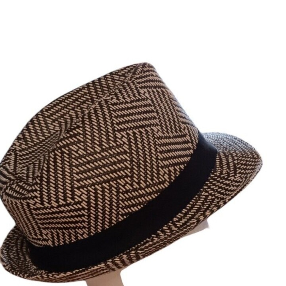 Milani designed in Italy 100% straw black band ribbon two tone Fedora Hat Sβ /M